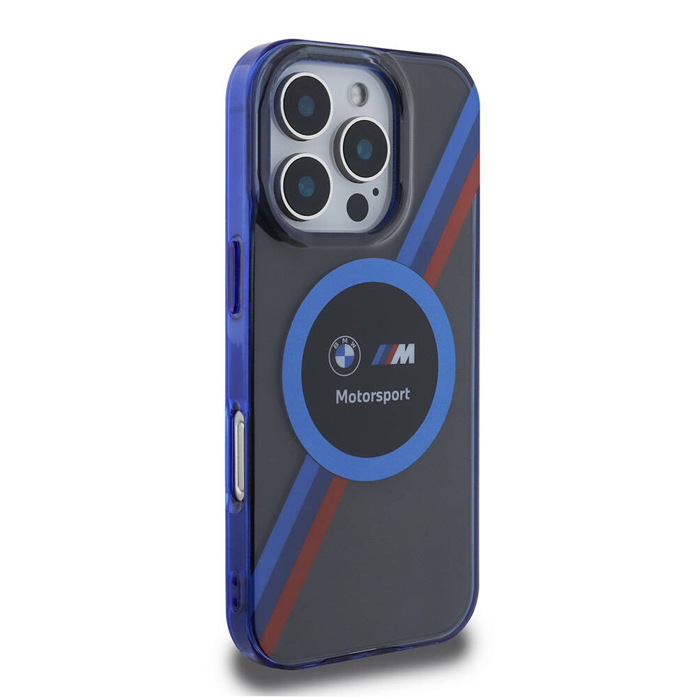 iPhone 16 Pro Max Kılıf BMW Orjinal Lisanslı Magsafe Şarj Özellikli M Logolu Üç Renk Çizgili Motorsport Circle Kılıf