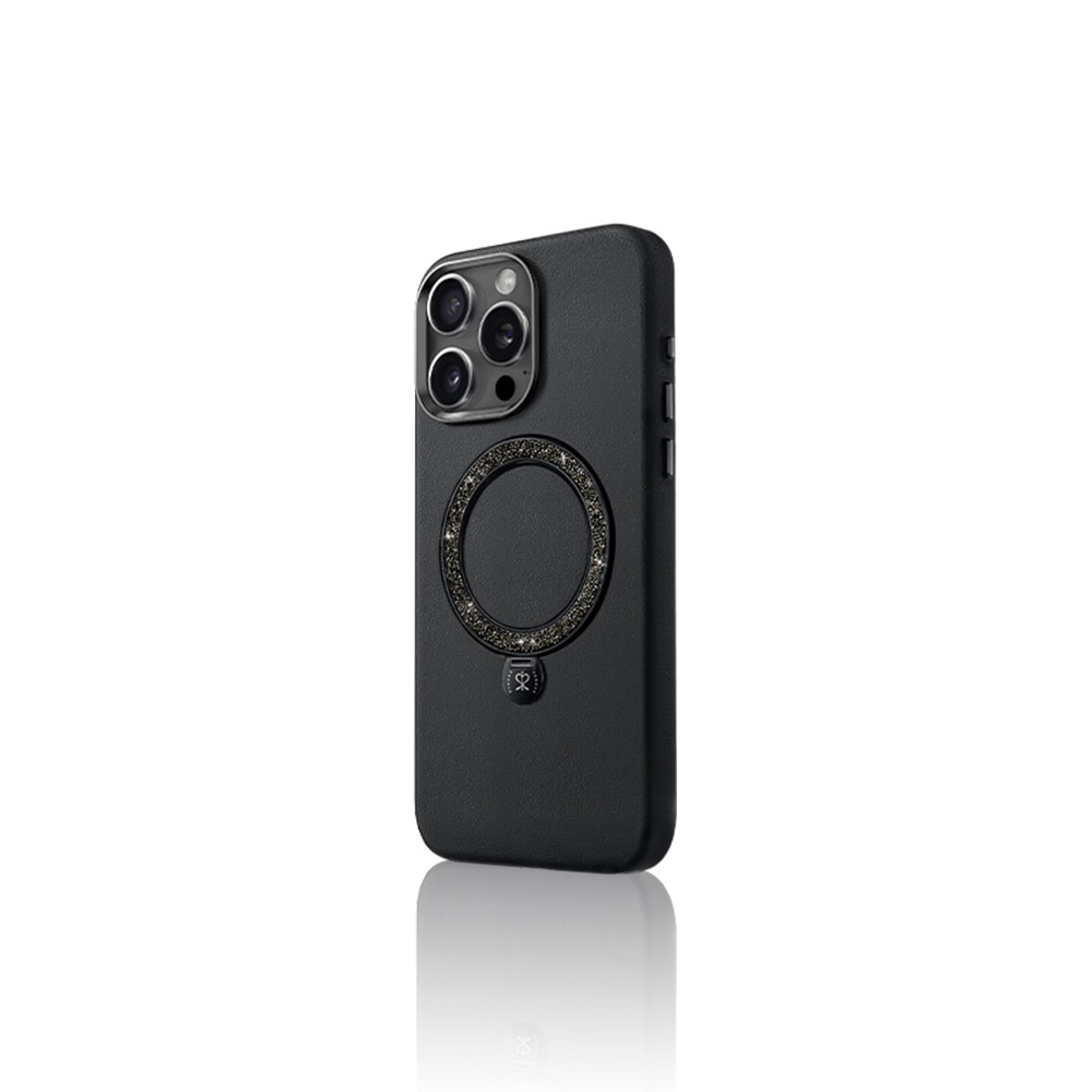 Apple iPhone 15 Pro Kılıf M-safe Şarj Özellikli Standlı Suni Deri Tasarımlı Pynana Dancing Circle Serisi Kapak