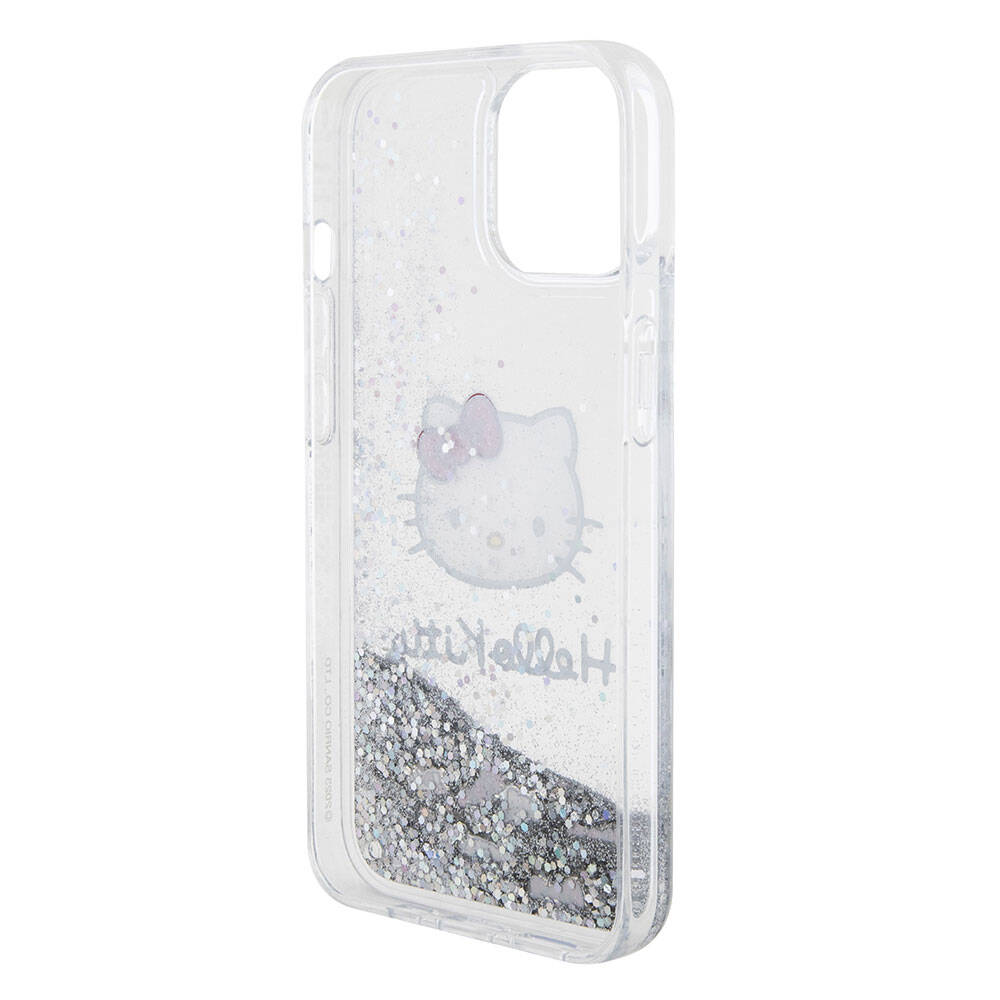 Apple iPhone 15 Kılıf Hello Kitty Orjinal Lisanslı İkonik Sıvılı Glitter Kapak