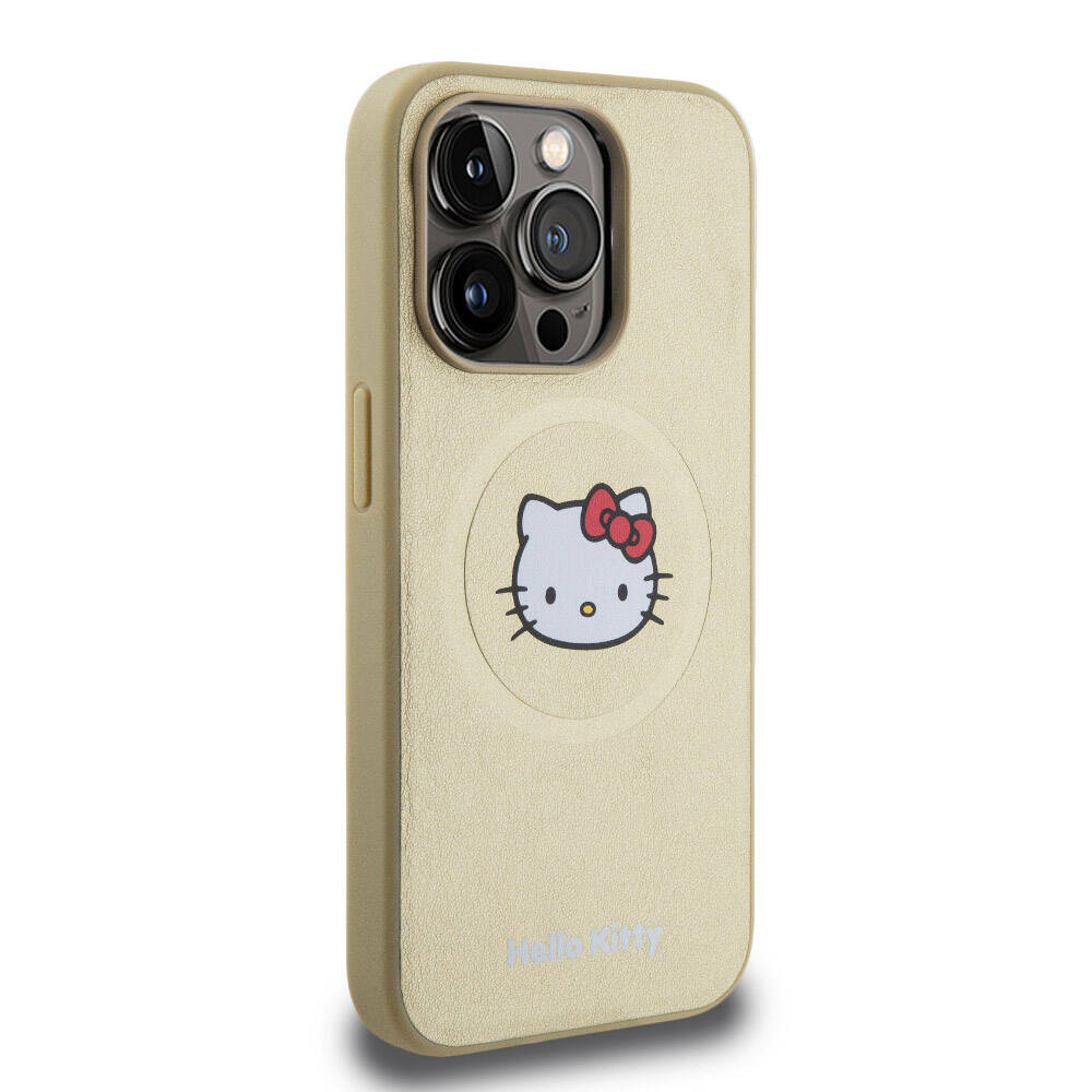 Apple iPhone 15 Pro Kılıf Hello Kitty Orjinal Lisanslı M-safe Şarj Özellikli Kitty Head Deri Kapak