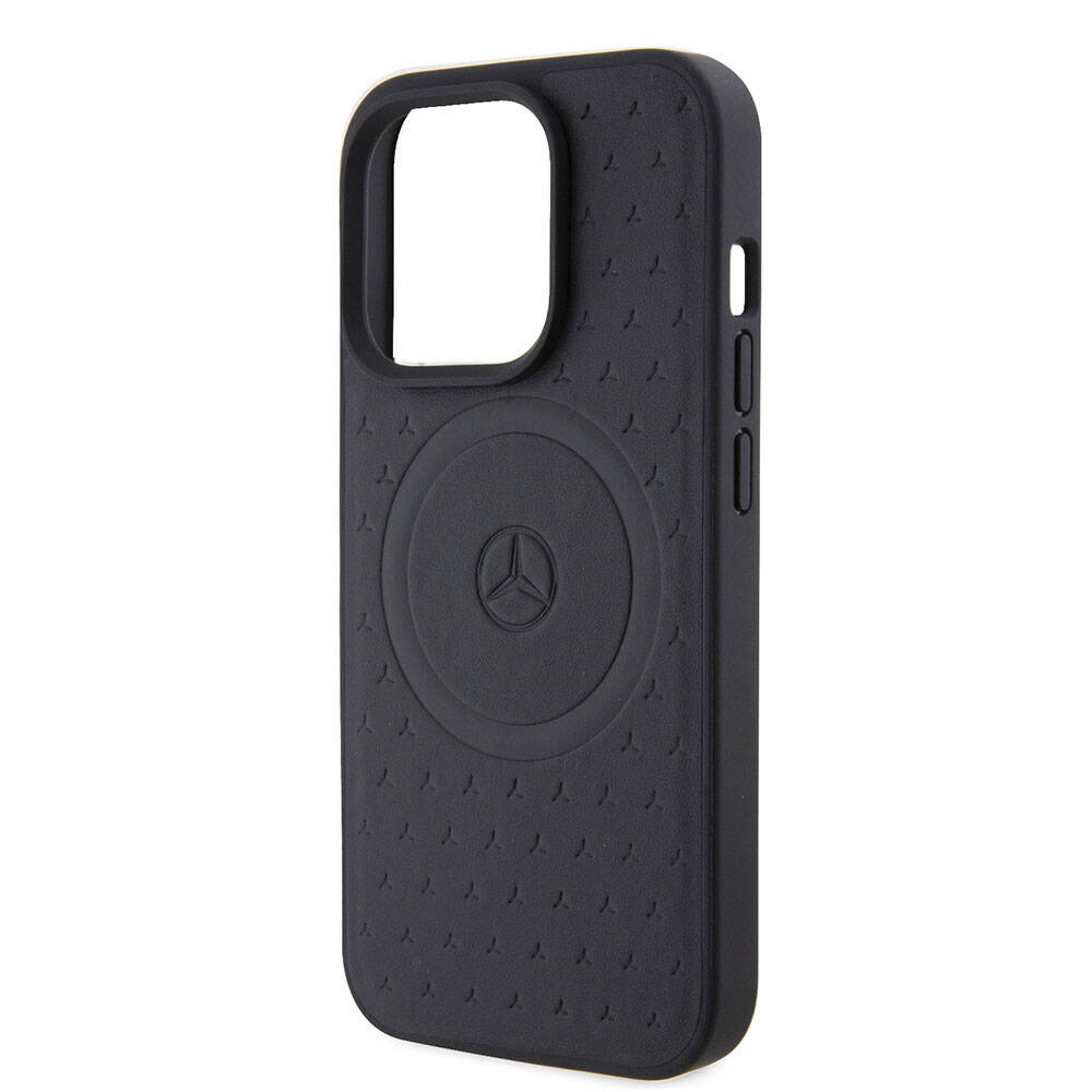 Apple iPhone 15 Pro Kılıf Mercedes Benz Orjinal Lisanslı M-safe Şarj Özellikli Mühürlü Yıldız Desenli ve Logolu Deri Kapak