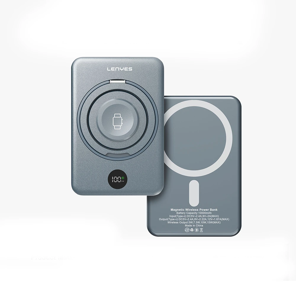 Lenyes PW1010D PD 20W Dijital LED Göstergeli Akıllı Saat Kablosuz Şarj Özellikli Standlı Wireless Powerbank 15W 10000mAh