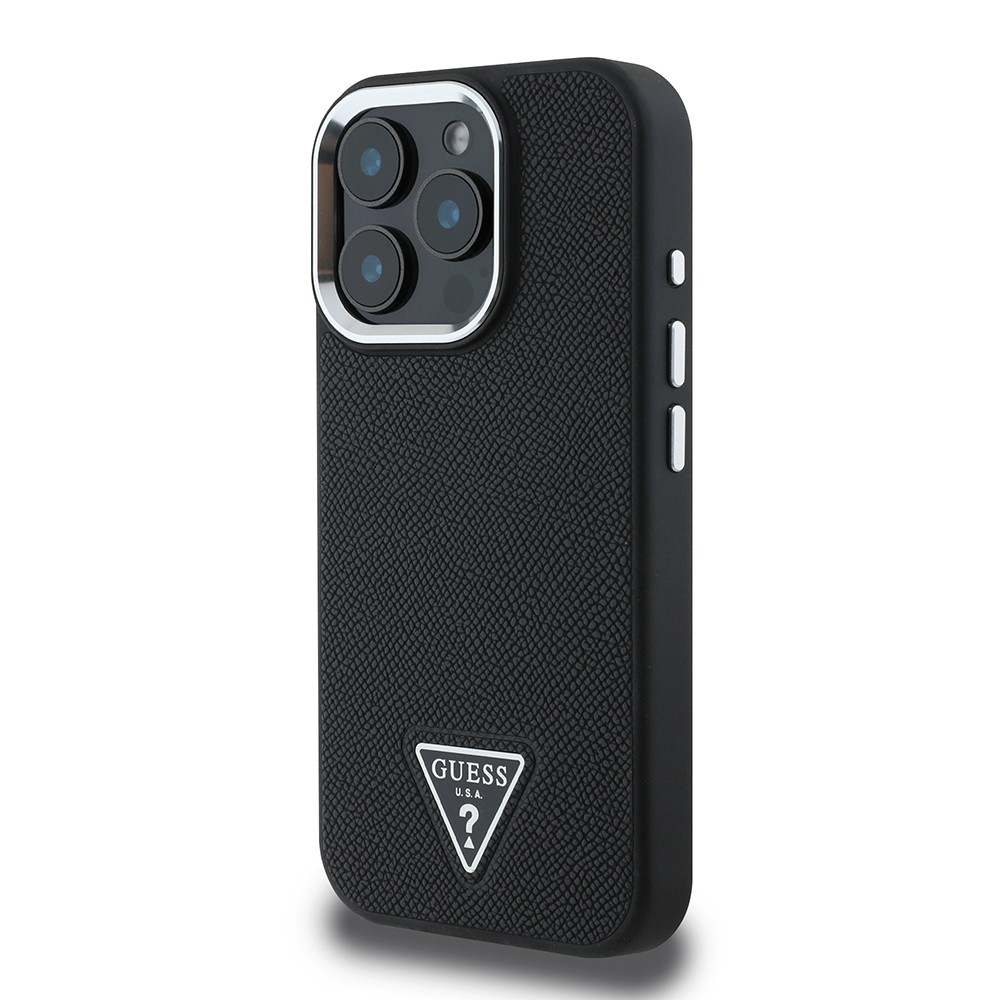 Apple iPhone 13 Pro Max Kılıf Guess Orjinal Lisanslı M-safe Şarj Özellikli Grained Triangle Kapak