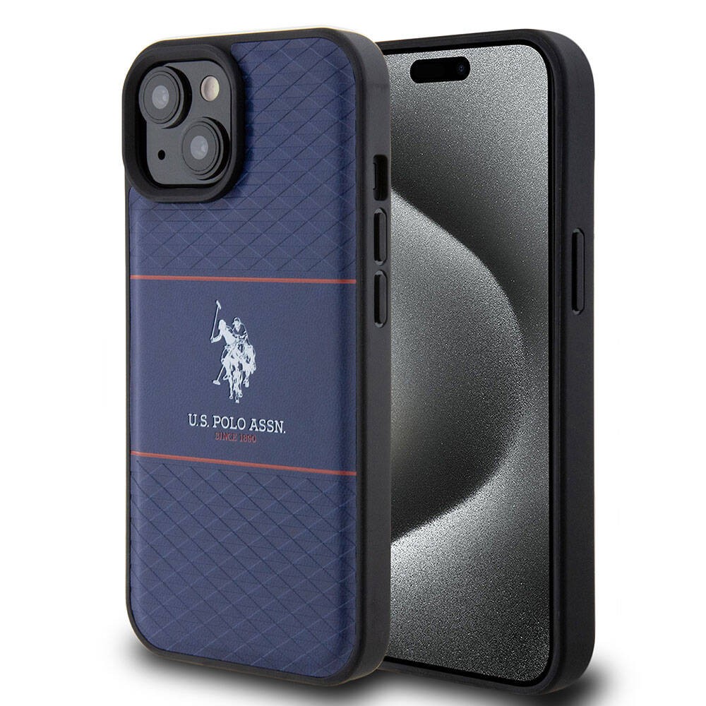 iPhone 15 Kılıf U.S. Polo Assn. Orjinal Lisanslı Deri Şeritli Logo Dizayn Kılıf