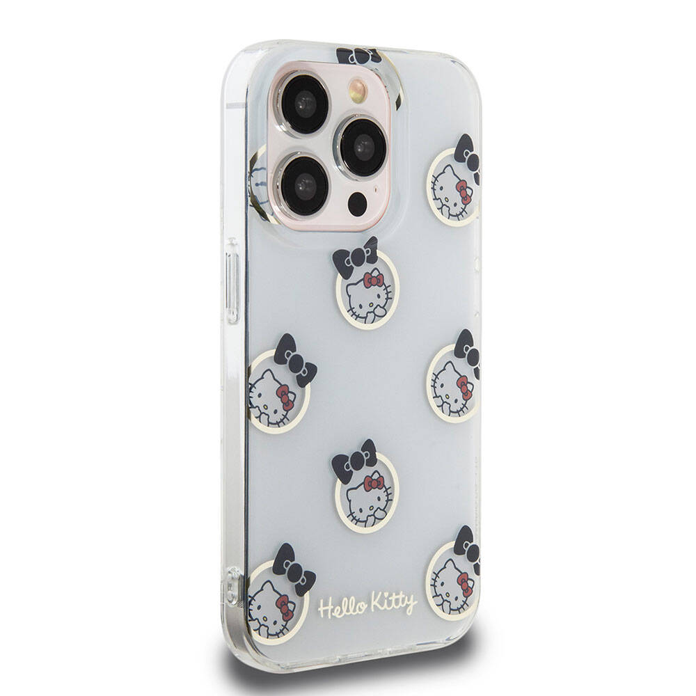 Apple iPhone 15 Pro Kılıf Hello Kitty Orjinal Lisanslı Elektroplating Kaplama Kabarcık Baskılı Kapak