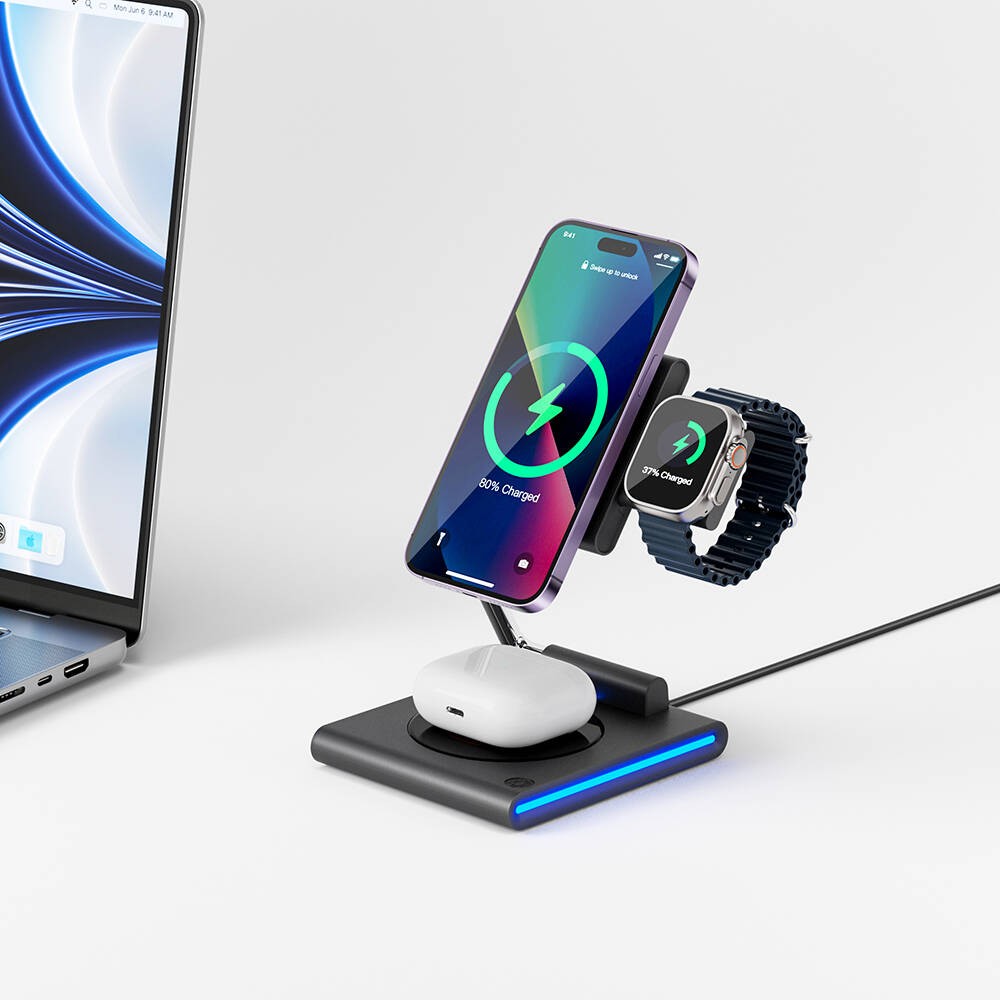 Wiwu Wi-W023 Geek 3in1 Hareketli Başlık Kablosuz Şarj Standı