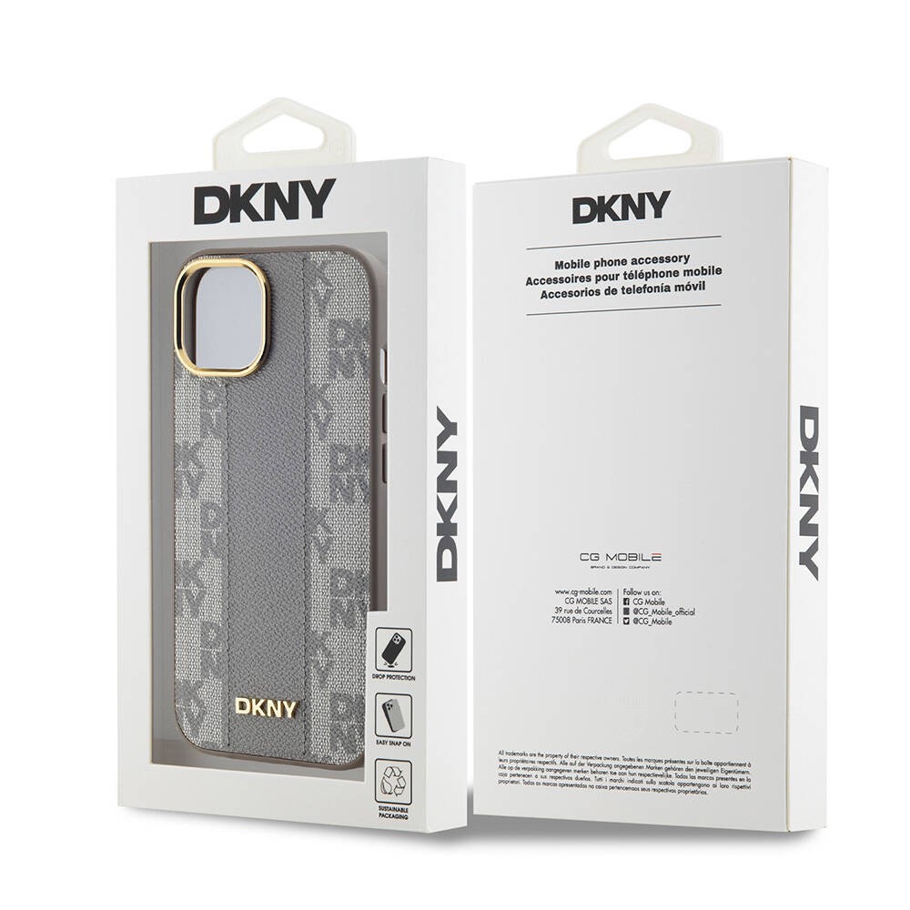 iPhone 15 Plus Kılıf DKNY Orjinal Lisanslı Magsafe Şarj Özellikli 3D Yazılı Checkered Pattern Kılıf