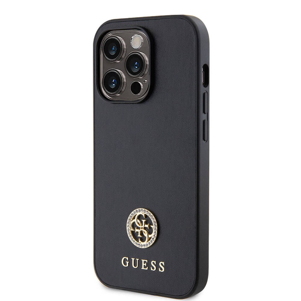 iPhone 14 Pro Max Kılıf Guess Orjinal Lisanslı Deri 4G Metal Logo Strass Kılıf