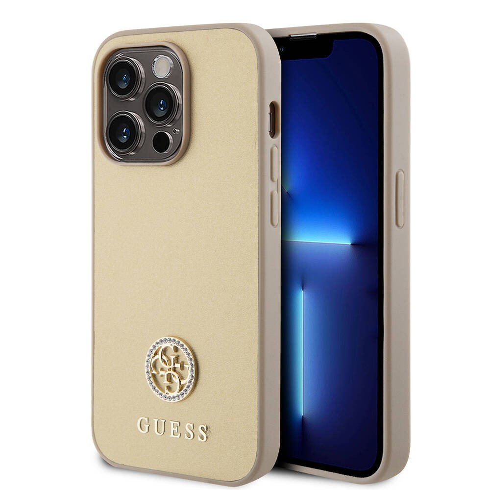 iPhone 14 Pro Max Kılıf Guess Orjinal Lisanslı Deri 4G Metal Logo Strass Kılıf