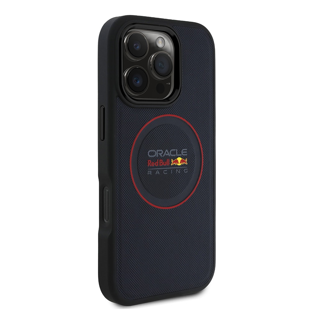 Apple iPhone 16 Pro Kılıf Redbull Orjinal Lisanslı M-safe Şarj Özellikli Kırmızı Halka ve Logo Kabartmalı PU Deri Kapak