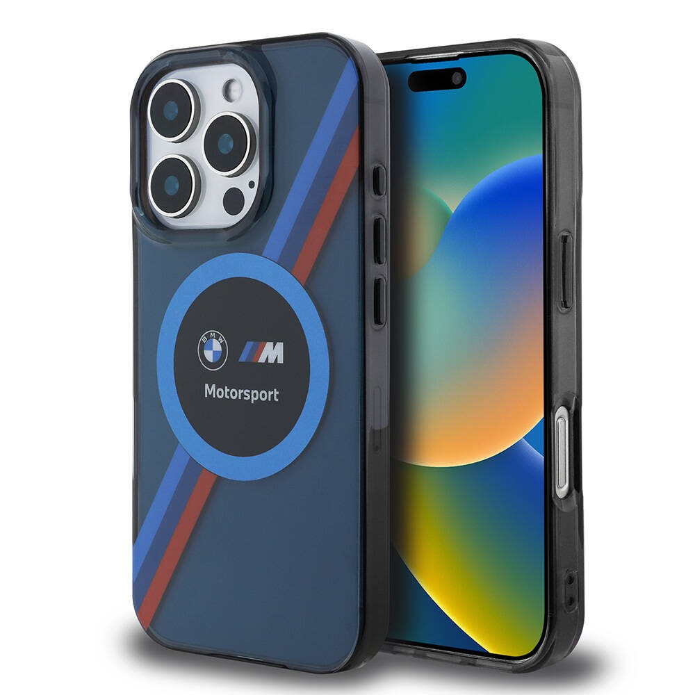 iPhone 16 Pro Max Kılıf BMW Orjinal Lisanslı Magsafe Şarj Özellikli M Logolu Üç Renk Çizgili Motorsport Circle Kılıf