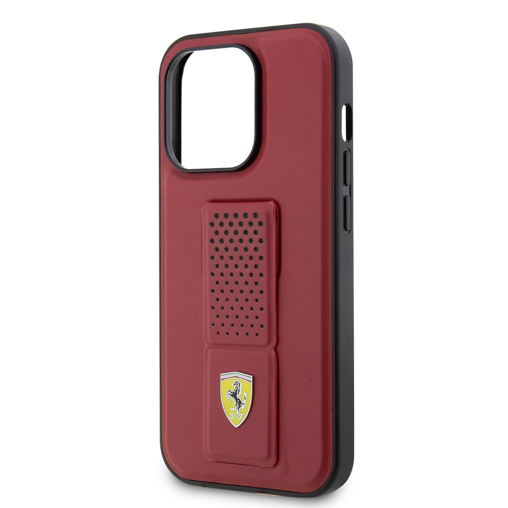 Apple iPhone 14 Pro Max Kılıf Ferrari Orjinal Lisanlı Klasik Metal Logolu Delikli  Standlı Deri Kapak