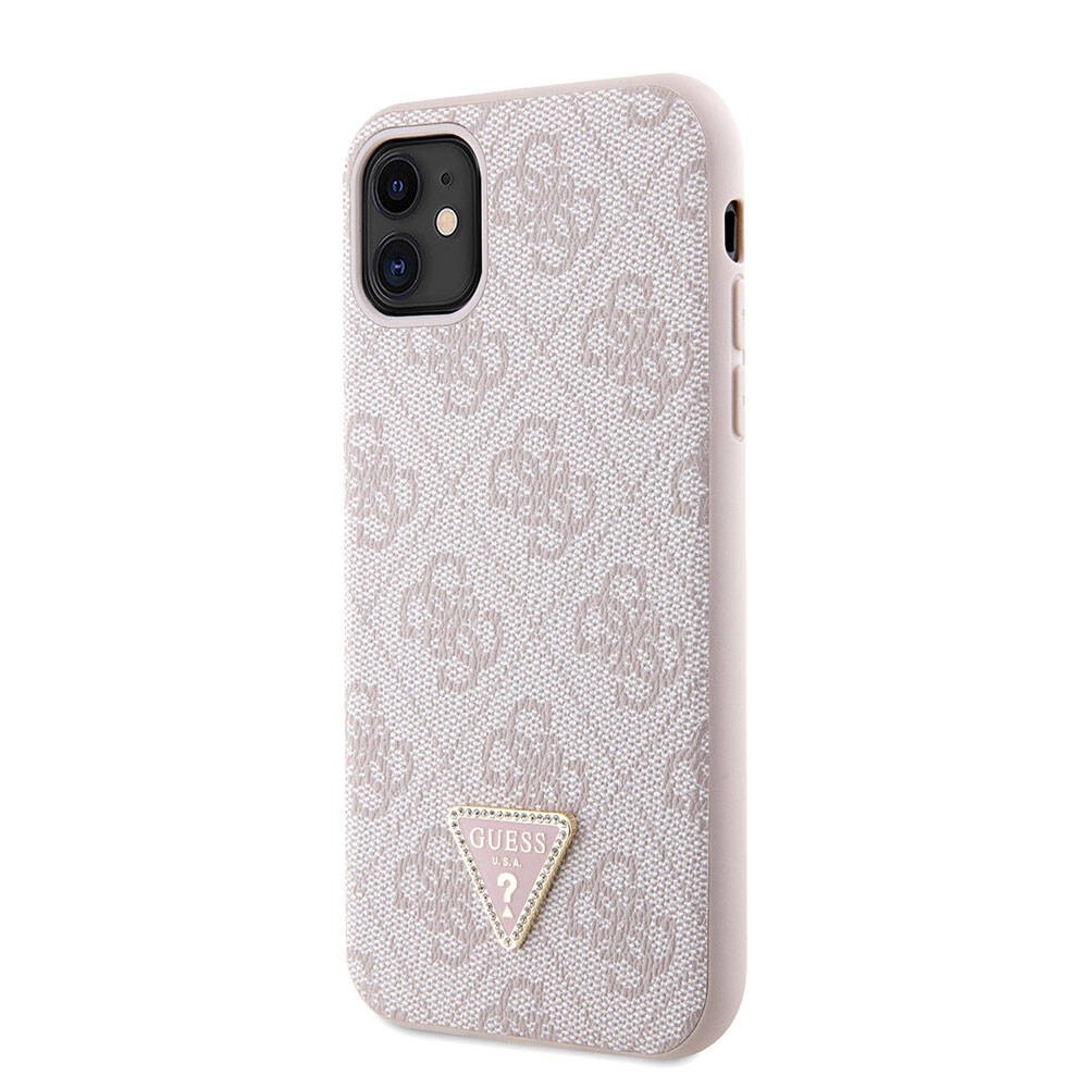 iPhone 11 Kılıf Guess Orjinal Lisanslı PU Deri Taşlı Üçgen Logo 4G Desenli Kılıf