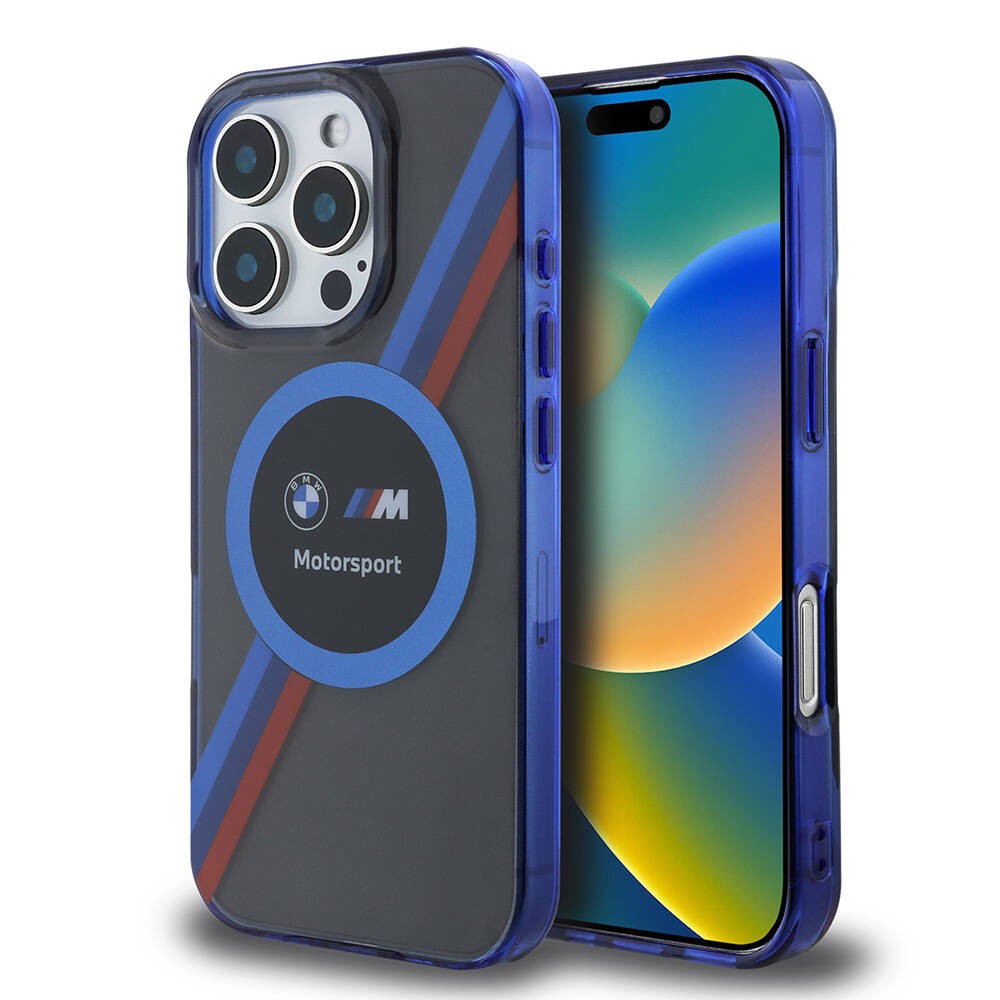 iPhone 16 Pro Max Kılıf BMW Orjinal Lisanslı Magsafe Şarj Özellikli M Logolu Üç Renk Çizgili Motorsport Circle Kılıf