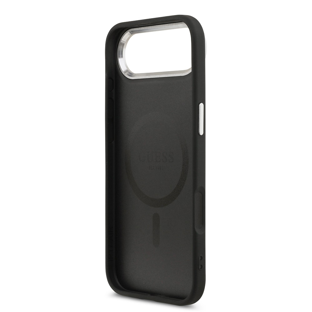 Apple iPhone 17 Air Kılıf Guess Orjinal Lisanslı M-safe Şarj Özellikli PU Deri Metal Kamera Çerçeveli Üçgen Logolu Kapak