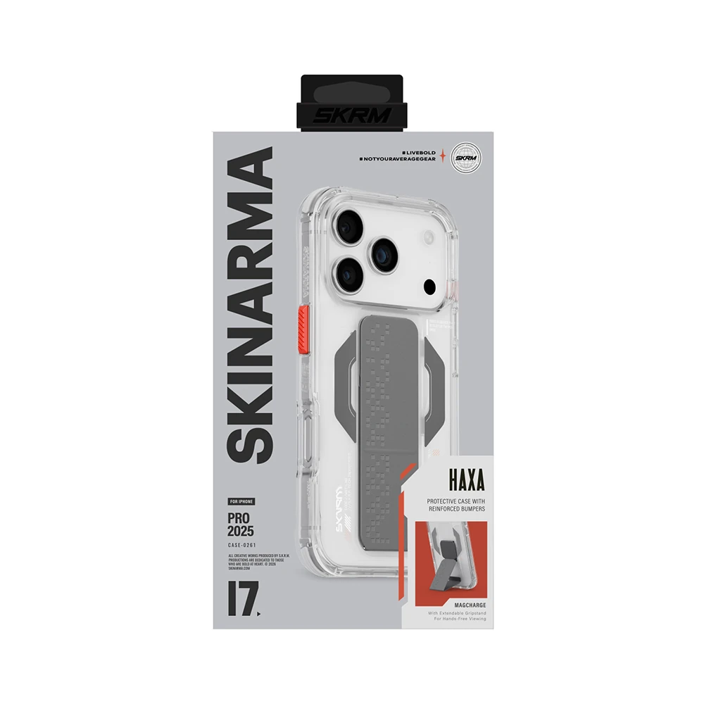 Apple iPhone 17 Pro Max Kılıf Skinarma M-Safe Şarj Özellikli Airbag Tasarımlı Standlı Haxa Kapak