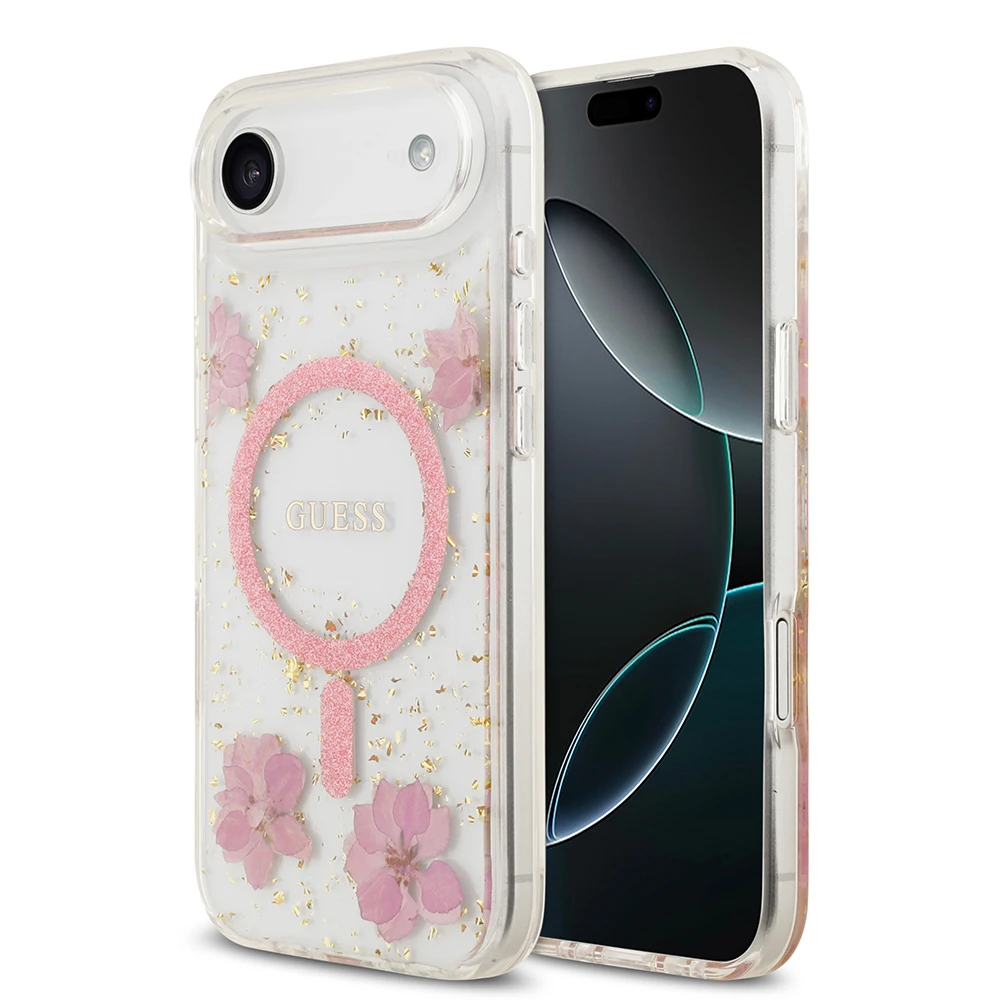 Apple iPhone 17 Air Kılıf Guess Orjinal Lisanslı M-safe Şarj Özellikli Transparan Resin Flowers Kapak