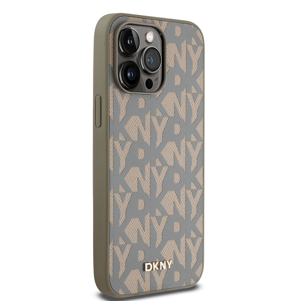 Apple iPhone 14 Pro Max Kılıf DKNY Orjinal Lisanslı M-safe Şarj Özellikli 3D Yazılı Grid Pattern Kapak