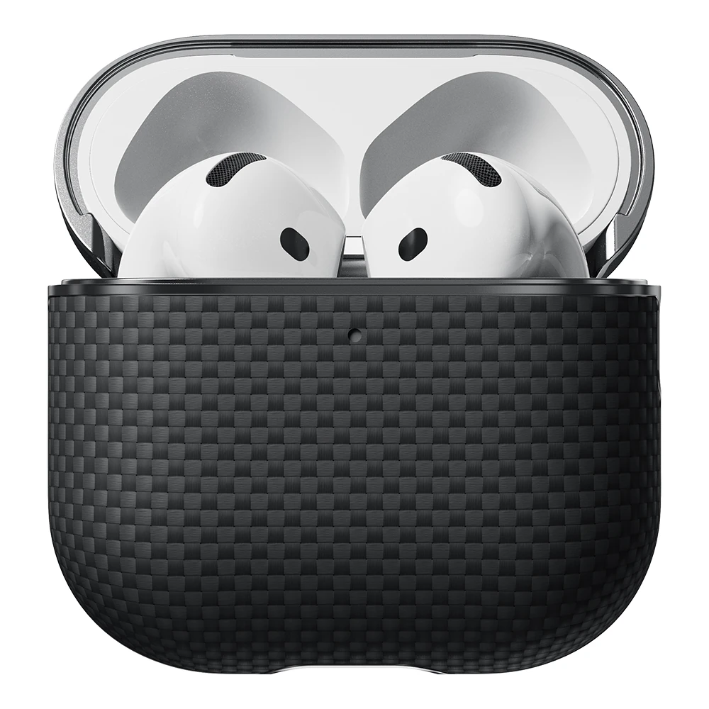 Apple Airpods Pro 2 Kılıf 1500D Aramid Fiber Pitaka Ultra-Slim Classic Serisi Black-Grey Twill Kapak