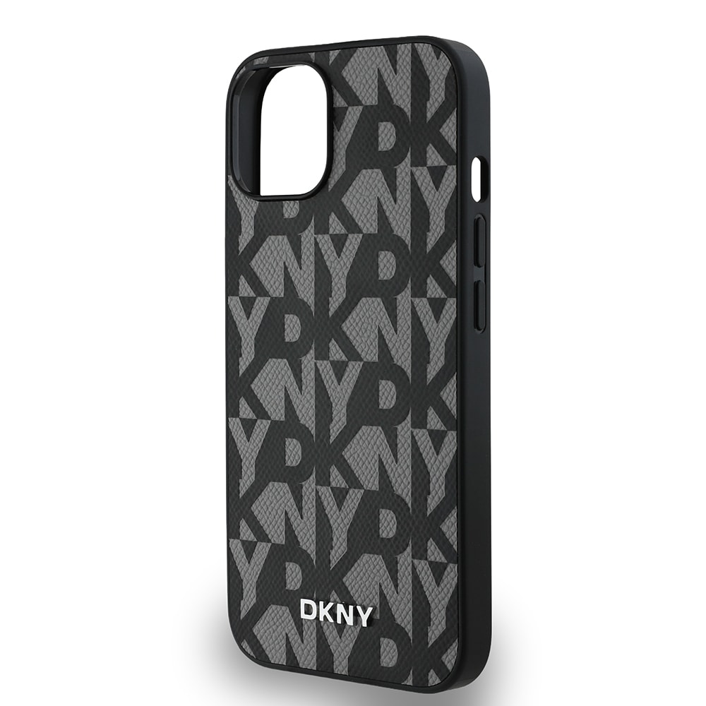 Apple iPhone 15 Kılıf DKNY Orjinal Lisanslı M-safe Şarj Özellikli 3D Yazılı Grid Pattern Kapak