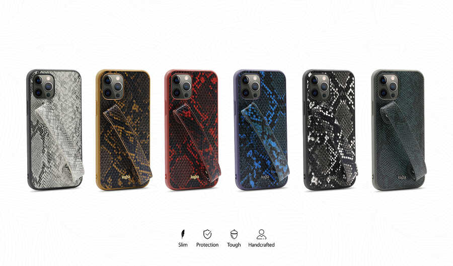 Apple iPhone 12 Pro Kılıf Kajsa Glamorous Serisi Snake Handstrap Kapak