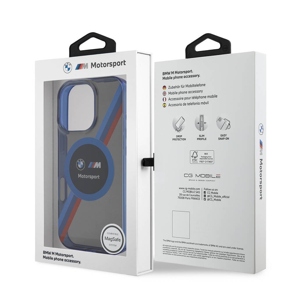 iPhone 16 Pro Max Kılıf BMW Orjinal Lisanslı Magsafe Şarj Özellikli M Logolu Üç Renk Çizgili Motorsport Circle Kılıf