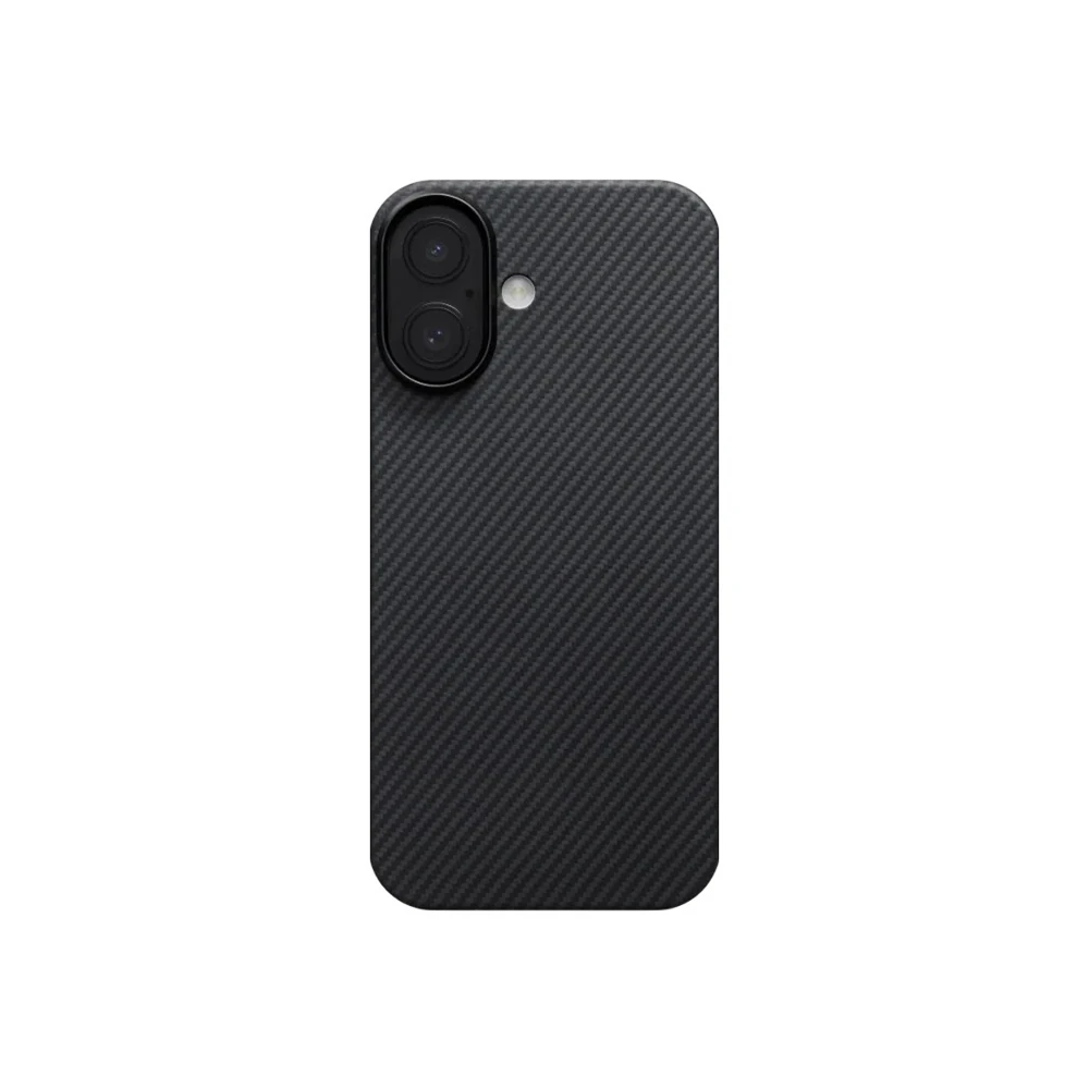 Apple iPhone 17 Kılıf M-safe Şarj Özellikli 1500D Aramid Fiber Pitaka Ultra-Slim Classic Serisi Black-Grey Twill Kapak