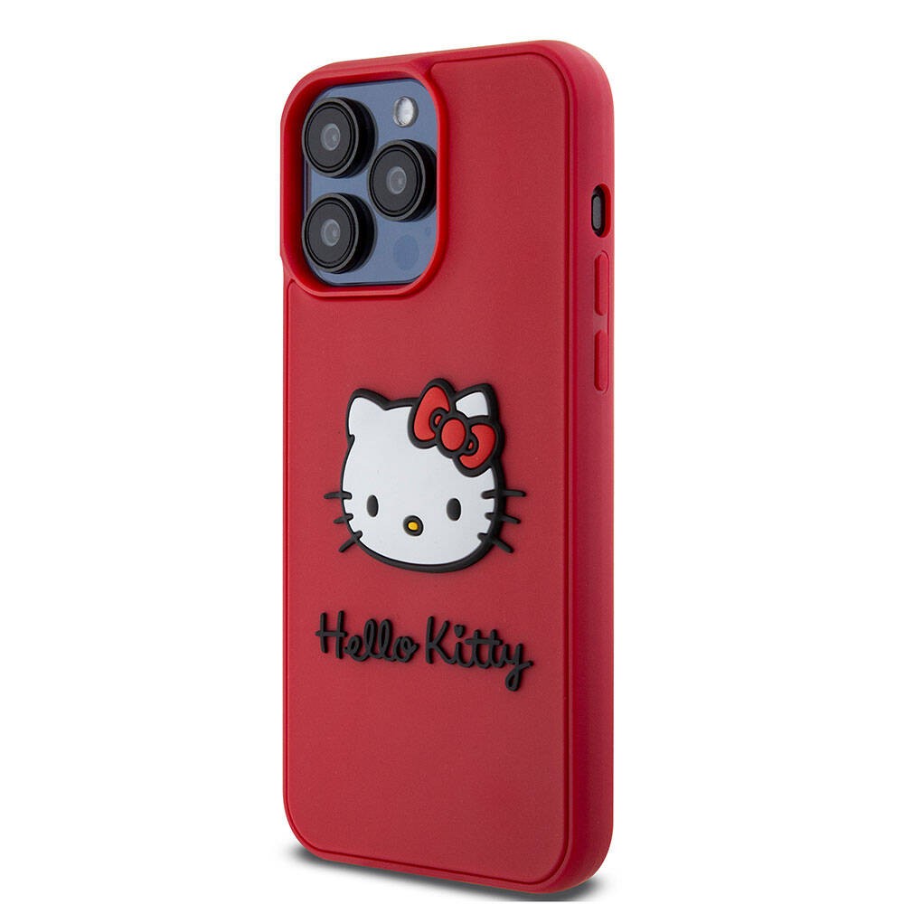 iPhone 15 Pro Kılıf Hello Kitty Orjinal Lisanslı Yazı ve İkonik Logolu 3D Rubber Kitty Head Kılıf