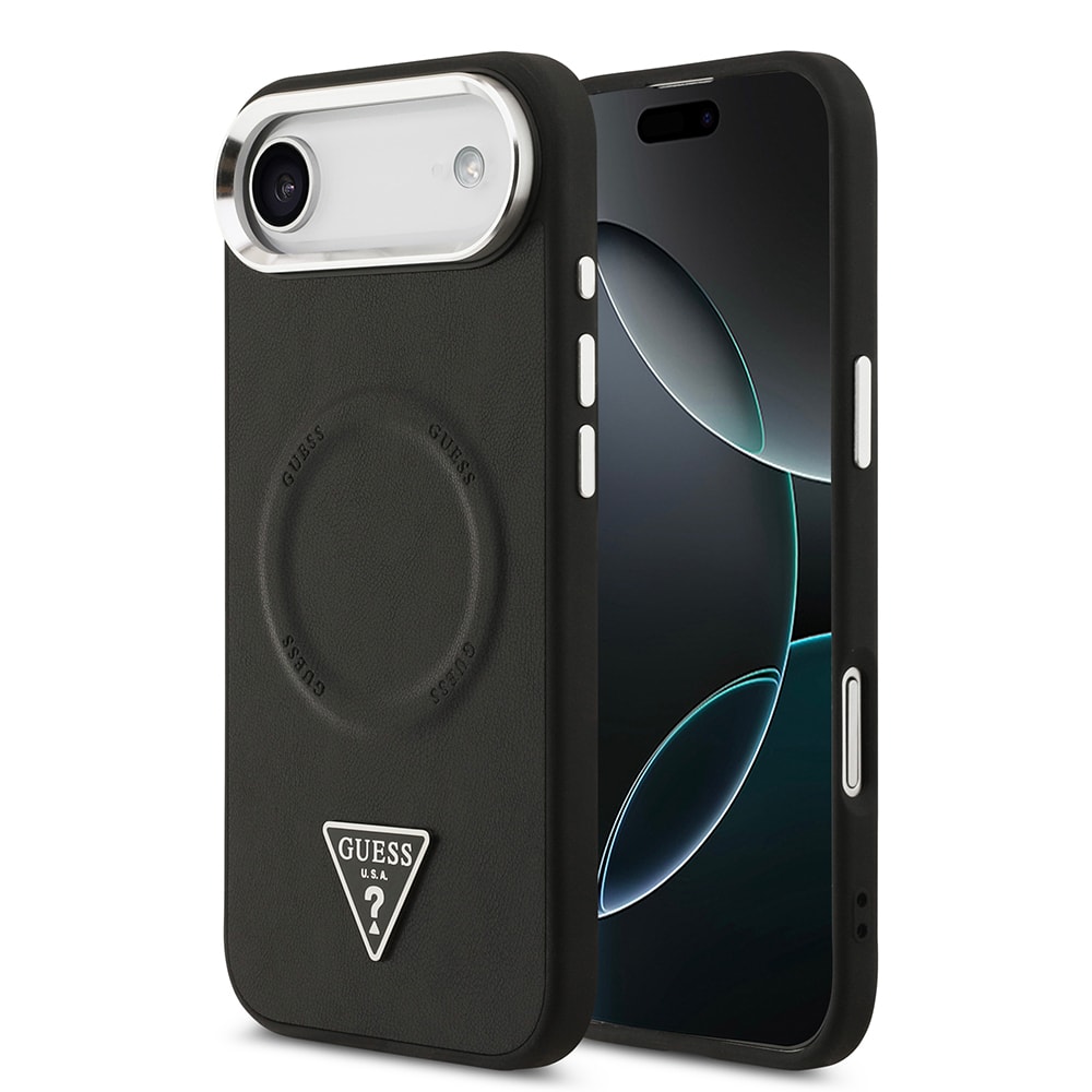 Apple iPhone 17 Air Kılıf Guess Orjinal Lisanslı M-safe Şarj Özellikli PU Deri Metal Kamera Çerçeveli Üçgen Logolu Kapak
