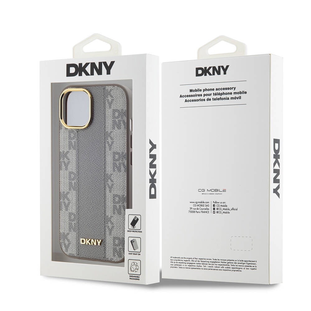 Apple iPhone 15 Plus Kılıf DKNY Orjinal Lisanslı M-safe Şarj Özellikli 3D Yazılı Checkered Pattern Kapak