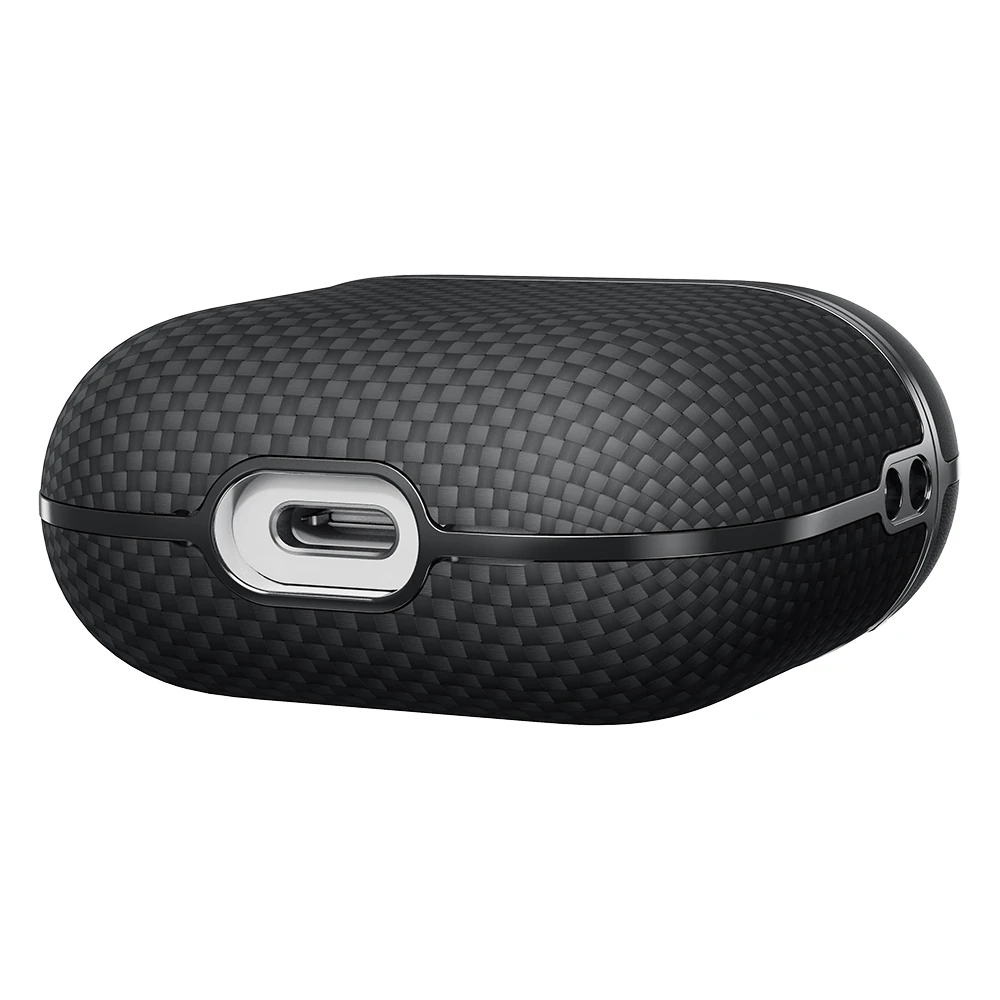 Apple Airpods Pro 2 Kılıf 1500D Aramid Fiber Pitaka Ultra-Slim Classic Serisi Black-Grey Twill Kapak