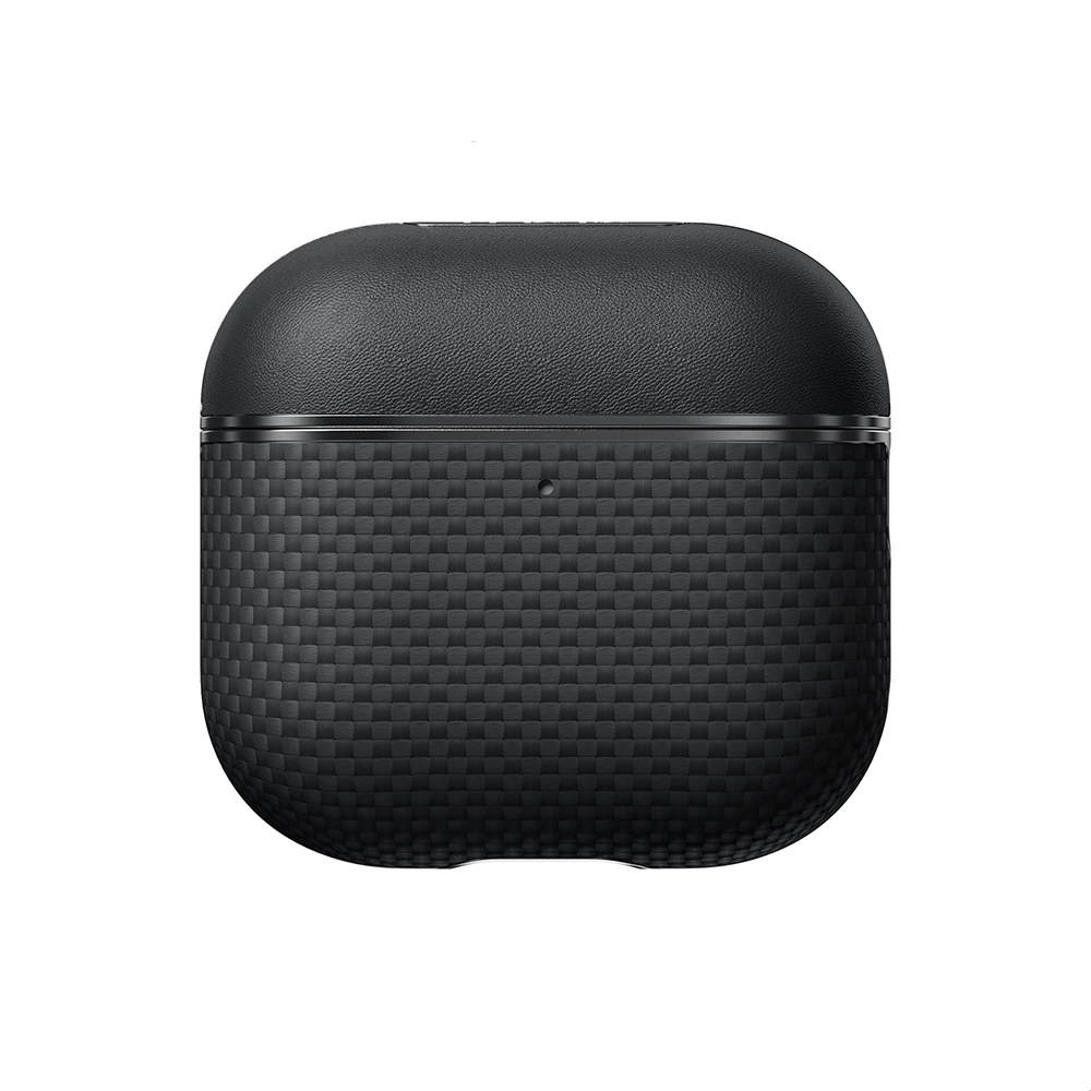 Apple Airpods 4 Kılıf 1500D Aramid Fiber Pitaka Ultra-Slim Classic Serisi Black-Grey Twill Kapak
