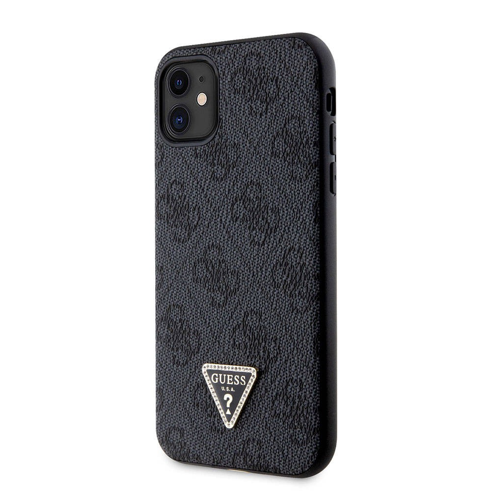 iPhone 11 Kılıf Guess Orjinal Lisanslı PU Deri Taşlı Üçgen Logo 4G Desenli Kılıf