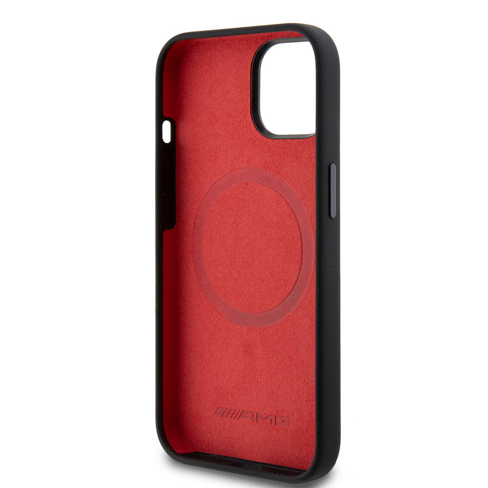 Apple iPhone 15 Kılıf AMG Orjinal Lisanslı M-safe Şarj Özellikli Silikon Kırmızı Çizgili Kapak