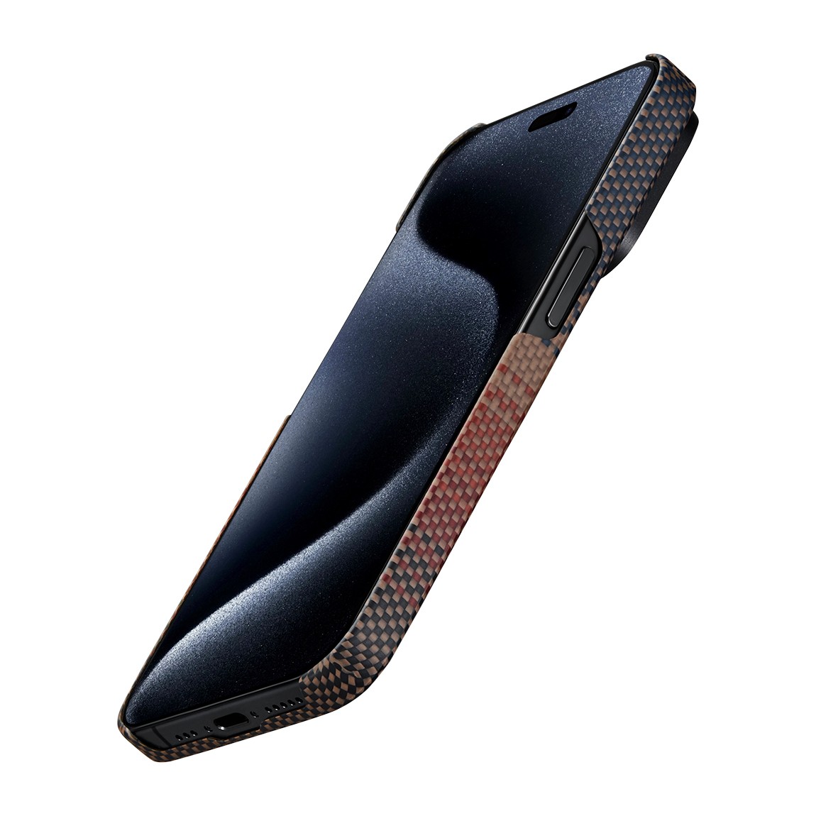iPhone 15 Pro Kılıf Magsafe Şarj Özellikli Aramid Fiber Pitaka Tactile Woven Sunset-Moonrise Serisi Sunset Kılıf