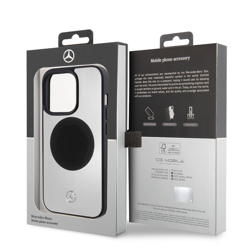 Apple iPhone 15 Pro Kılıf Mercedes Benz Orjinal Lisanslı M-safe Şarj Özellikli Alüminyum Arka Yüzey Metal Yıldız Logolu Kapak