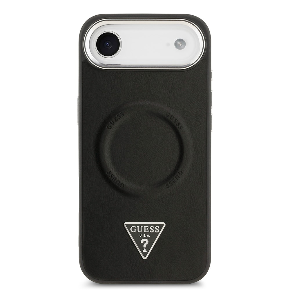 Apple iPhone 17 Air Kılıf Guess Orjinal Lisanslı M-safe Şarj Özellikli PU Deri Metal Kamera Çerçeveli Üçgen Logolu Kapak