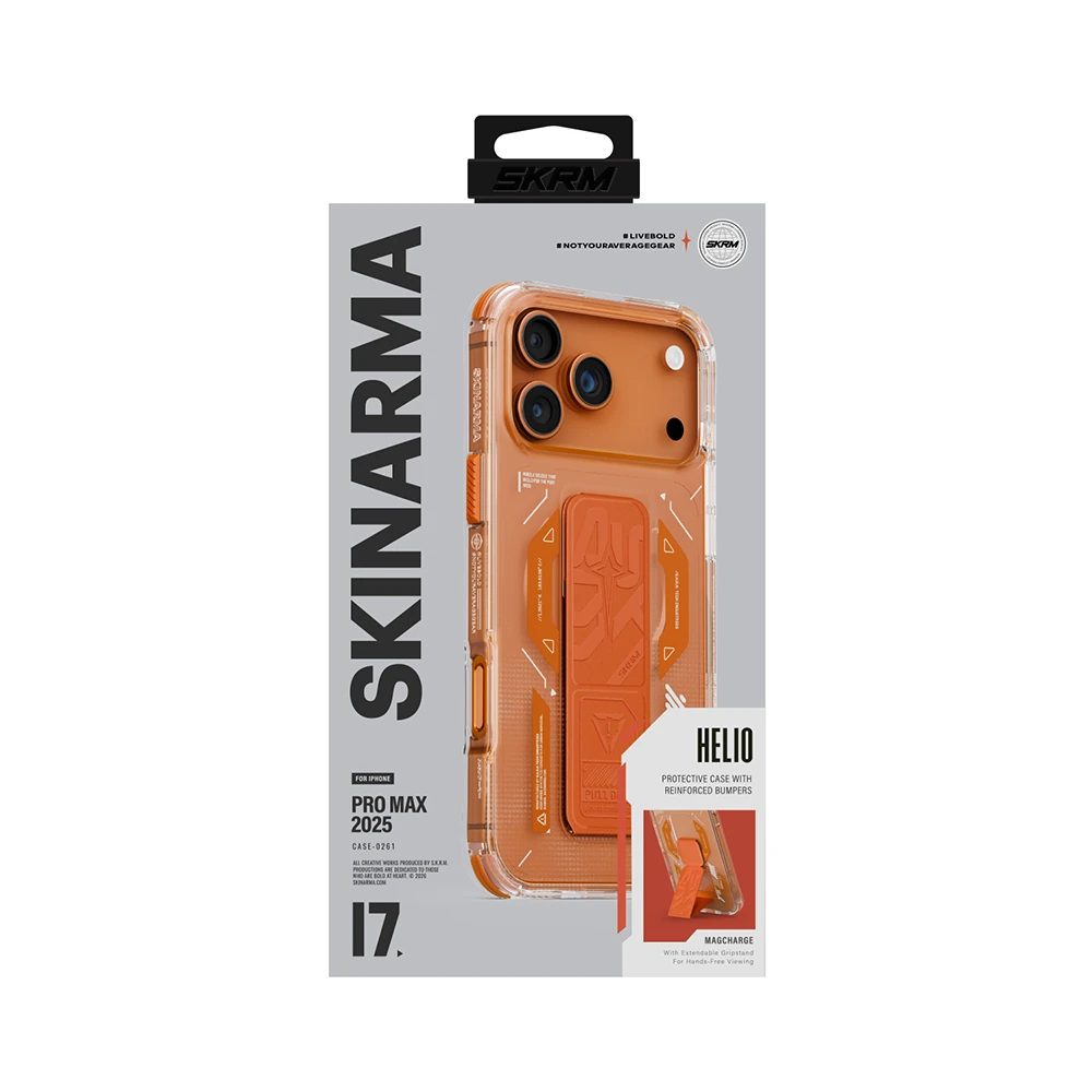 Apple iPhone 17 Pro Max Kılıf M-safe Şarj Özellikli Teknoloji Desenli Skinarma Helio Mag Charge Standlı Kapak