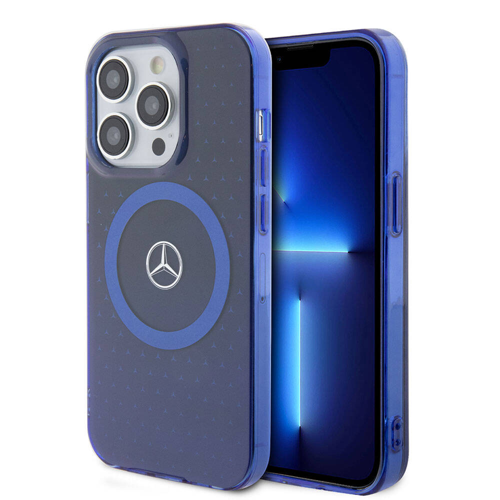 Apple iPhone 15 Pro Kılıf Mercedes Benz Orjinal Lisanslı M-safe Şarj Özellikli Çift Katmanlı Mavi Yıldız Desenli Kapak
