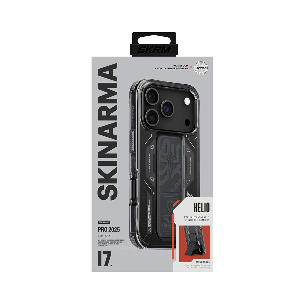 Apple iPhone 17 Pro Kılıf M-safe Şarj Özellikli Teknoloji Desenli Skinarma Helio Mag Charge Standlı Kapak