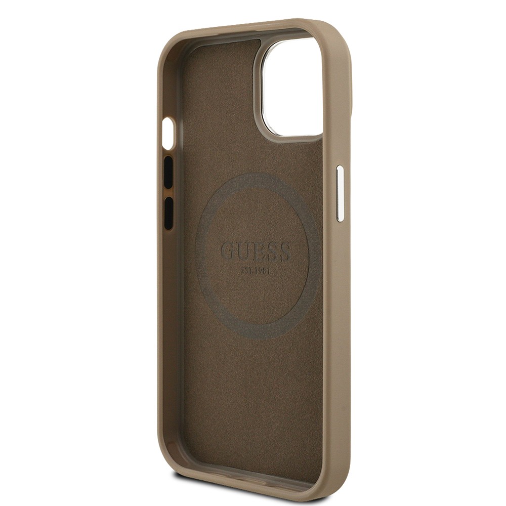 Apple iPhone 15 Kılıf Guess Orjinal Lisanslı M-safe Şarj Özellikli Grained Triangle Kapak
