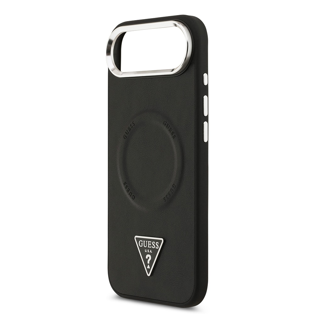 Apple iPhone 17 Air Kılıf Guess Orjinal Lisanslı M-safe Şarj Özellikli PU Deri Metal Kamera Çerçeveli Üçgen Logolu Kapak
