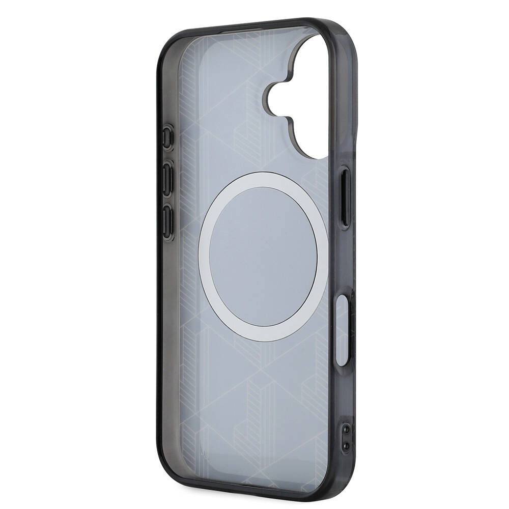 Apple iPhone 16 Kılıf Lacoste Orjinal Lisanslı M-safe Şarj Özellikli IML Baskılı Gümüş Timsah Logolu Monogram Kapak