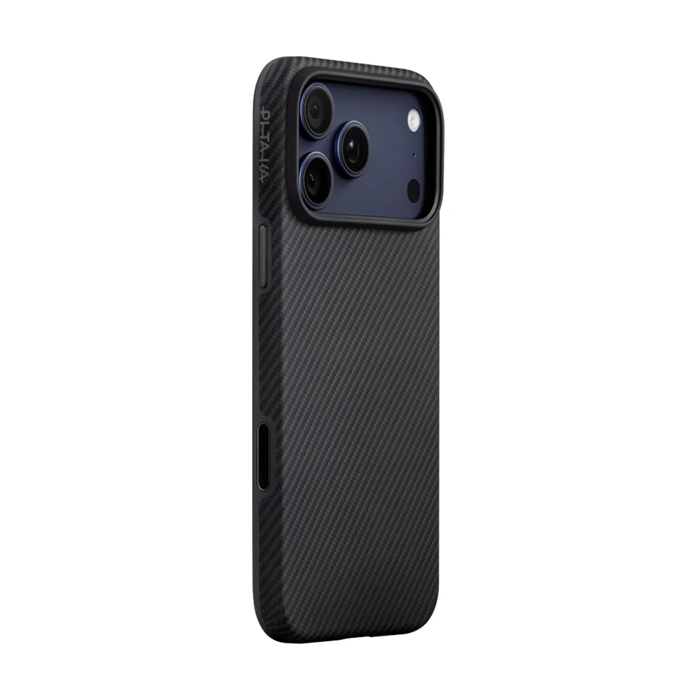 Apple iPhone 17 Pro Max Kılıf M-safe Şarj Özellikli 1500D Aramid Fiber Pitaka Military-Grade Classic Serisi Black-Grey Twill Kapak