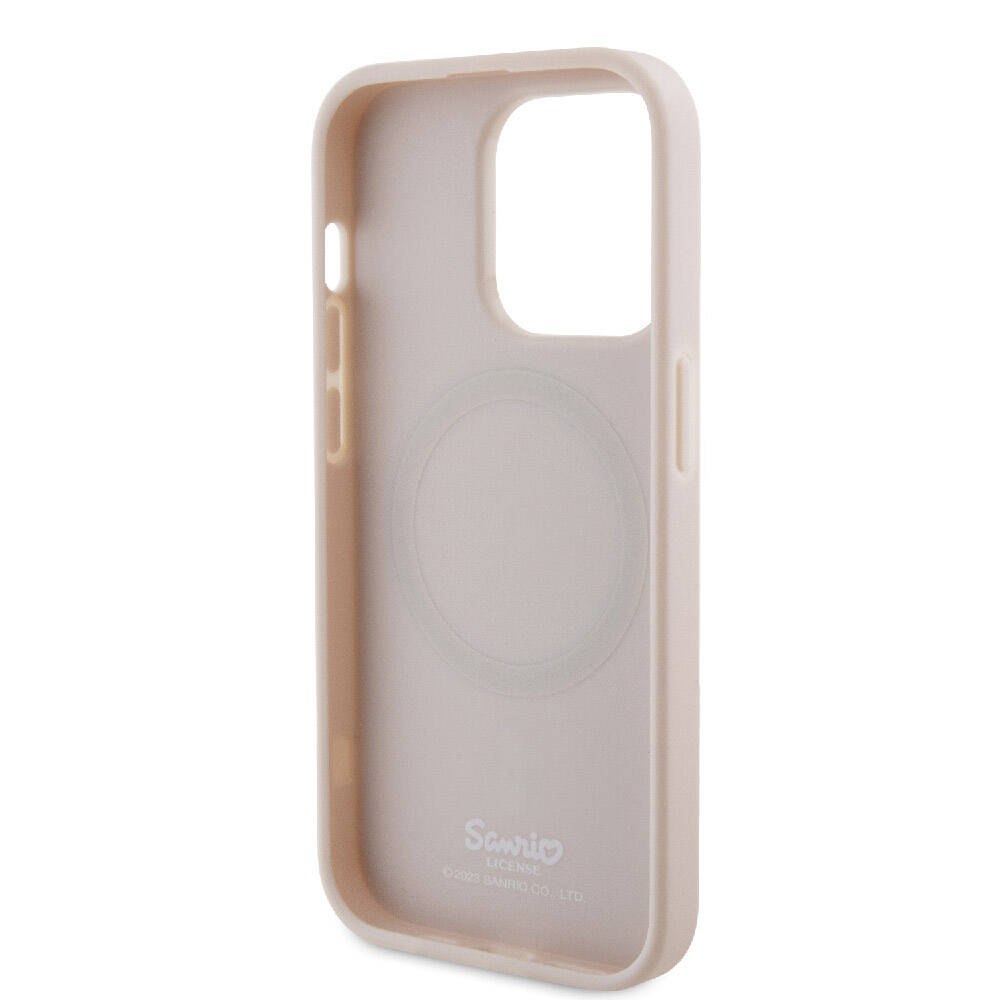 Apple iPhone 15 Pro Kılıf Hello Kitty Orjinal Lisanslı M-safe Şarj Özellikli Baskı Logolu Uyuyan Kitty Deri Kapak