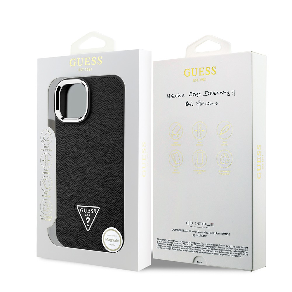 Apple iPhone 14 Kılıf Guess Orjinal Lisanslı M-safe Şarj Özellikli Grained Triangle Kapak