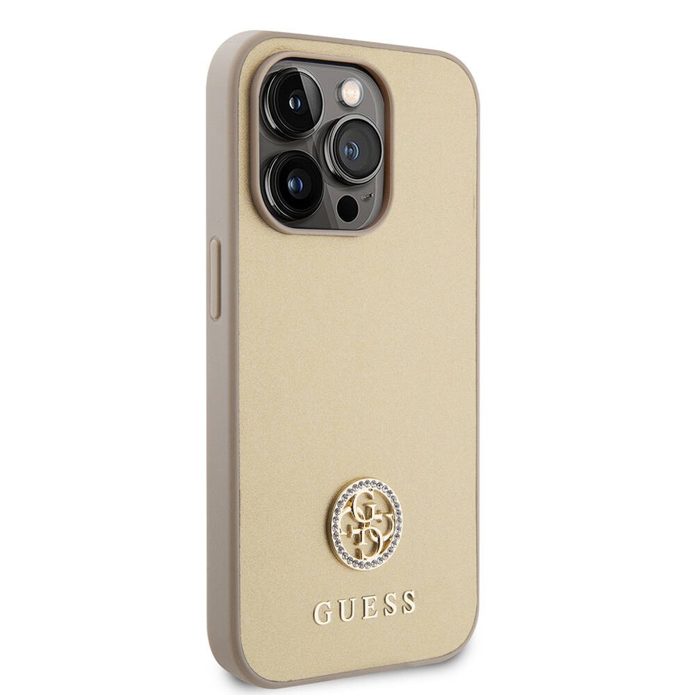 iPhone 14 Pro Max Kılıf Guess Orjinal Lisanslı Deri 4G Metal Logo Strass Kılıf