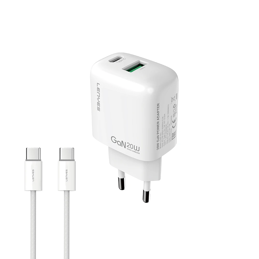 Lenyes LCH91-TC-TC Type-C to Type-C GaN Teknolojili PD ve USB Hızlı Şarj Özellikli Şarj Seti 20W