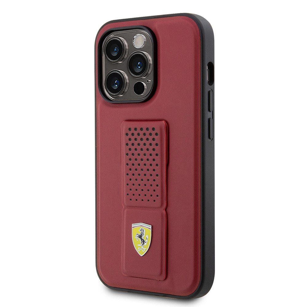 Apple iPhone 14 Pro Max Kılıf Ferrari Orjinal Lisanlı Klasik Metal Logolu Delikli  Standlı Deri Kapak