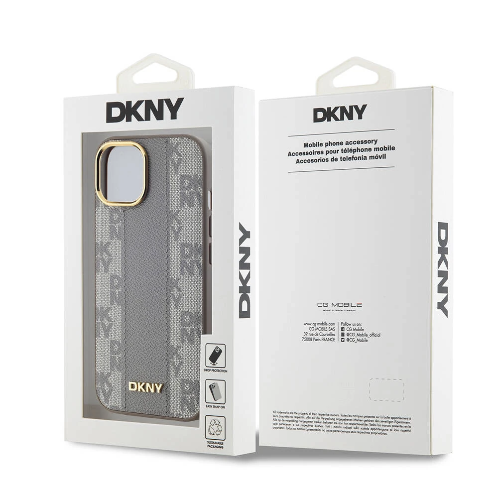 Apple iPhone 15 Kılıf DKNY Orjinal Lisanslı M-safe Şarj Özellikli 3D Yazılı Checkered Pattern Kapak